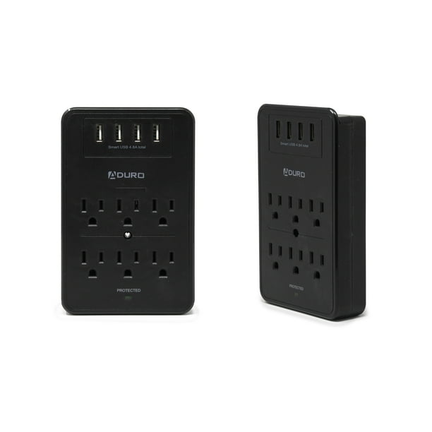 Aduro Surge Multiple Plug Outlet Splitter Wall Surge Protector With 6 Power Outlet Shelf & 2 Multi USB Port Multi Outlet Plug Black 